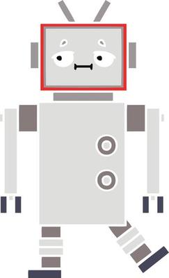 flat color retro cartoon robot