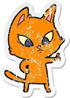 distressed sticker of a confused cartoon cat vector