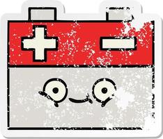 distressed sticker of a cute cartoon car battery vector