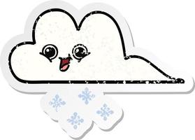 distressed sticker of a cute cartoon snow cloud vector