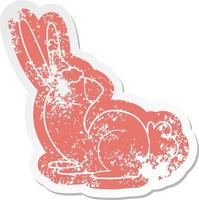 cute cartoon distressed sticker of a rabbit wearing santa hat vector