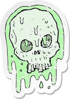 retro distressed sticker of a cartoon slimy skull vector