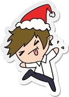 christmas sticker cartoon of kawaii boy vector