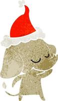 retro cartoon of a smiling elephant wearing santa hat vector