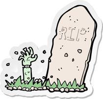sticker of a cartoon zombie rising from grave vector