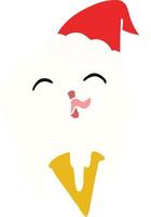 flat color illustration of a melting ice cream wearing santa hat vector