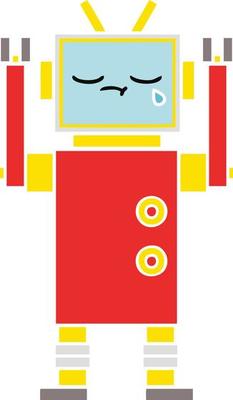 flat color retro cartoon crying robot