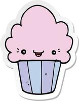 sticker of a cartoon cupcake with face vector