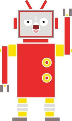 flat color retro cartoon angry robot
