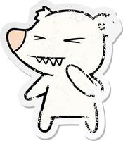 distressed sticker of a angry polar bear cartoon vector