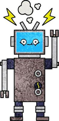 retro grunge texture cartoon robot