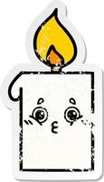 distressed sticker of a cute cartoon lit candle vector