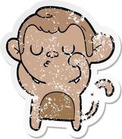 distressed sticker of a cartoon monkey vector