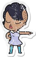 distressed sticker of a cartoon pretty hipster girl vector