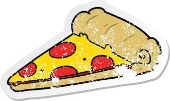 distressed sticker of a cartoon pizza slice vector