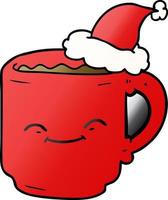 gradient cartoon of a coffee mug wearing santa hat vector