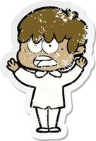 distressed sticker of a worried cartoon boy vector