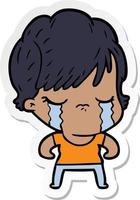 sticker of a cartoon woman crying vector