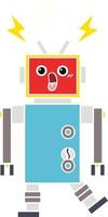 flat color retro cartoon robot malfunction vector