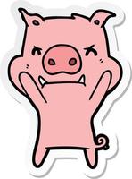 sticker of a angry cartoon pig vector