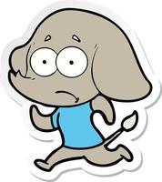 sticker of a cartoon unsure elephant running away vector