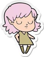 sticker of a cartoon elf girl vector