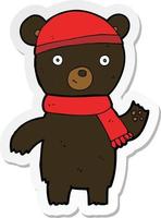 sticker of a cartoon waving black bear vector