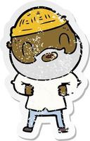 distressed sticker of a cartoon bearded man vector