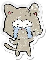 distressed sticker of a cartoon crying cat vector