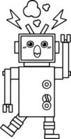 line drawing cartoon malfunctioning robot vector