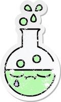 distressed sticker of a cute cartoon test tube vector