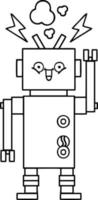 line drawing cartoon happy robot vector