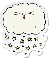 distressed sticker of a happy cartoon cloud vector