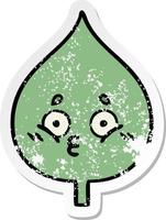 distressed sticker of a cute cartoon expressional leaf vector