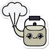 sticker of a cute cartoon steaming kettle vector