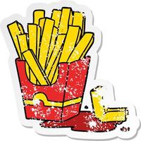 distressed sticker of a cartoon fries vector