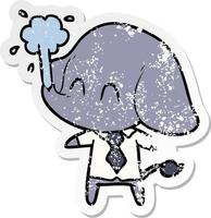 distressed sticker of a cute cartoon elephant spouting water vector