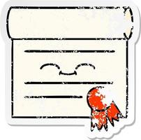 distressed sticker of a cute cartoon certificate vector