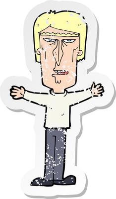 retro distressed sticker of a cartoon angry man
