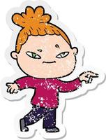 distressed sticker of a cartoon woman vector