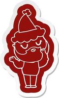 cartoon  sticker of a man with beard wearing santa hat vector