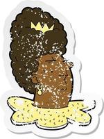 retro distressed sticker of a cartoon queen head vector