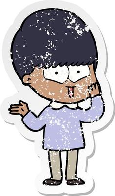 distressed sticker of a cartoon happy boy