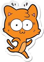 sticker of a cartoon surprised cat running vector