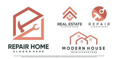 conjunto de inspiración para el diseño del logotipo de reparación del hogar con martillo y vector premium de elemento creativo
