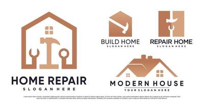 Set of home repair logo design inspiration with hammer and creative element Premium Vector