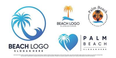 conjunto de inspiración de diseño de logotipo de playa con palmera y vector premium de elemento creativo