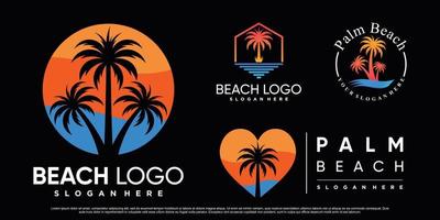 conjunto de inspiración de diseño de logotipo de playa con palmera y vector premium de elemento creativo