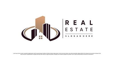 diseño de logotipo de edificio inmobiliario moderno para empresa comercial con vector premium de concepto único