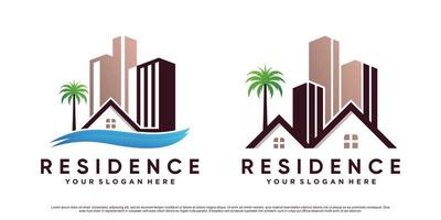 plantilla de diseño de logotipo de residencia con concepto moderno y vector premium de elemento de hoja